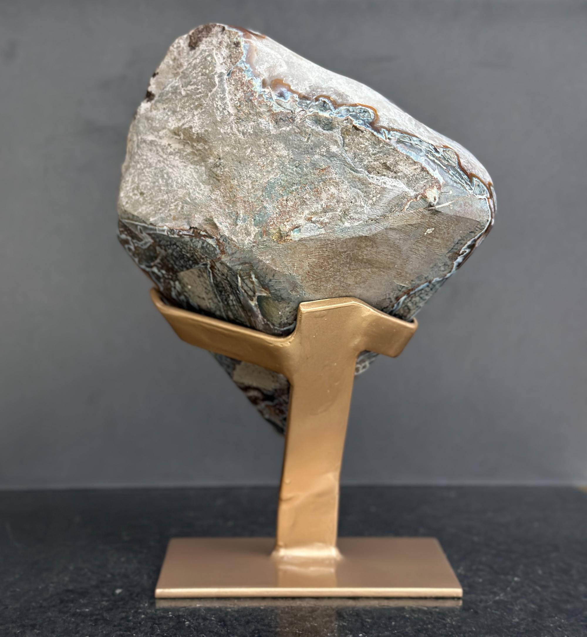 White quartz on stand, Geode with metallic base included for home decoration