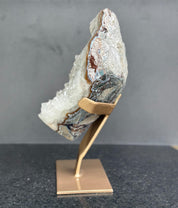 White quartz on stand, Geode with metallic base included for home decoration