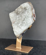 White quartz on stand, Geode with metallic base included for home decoration