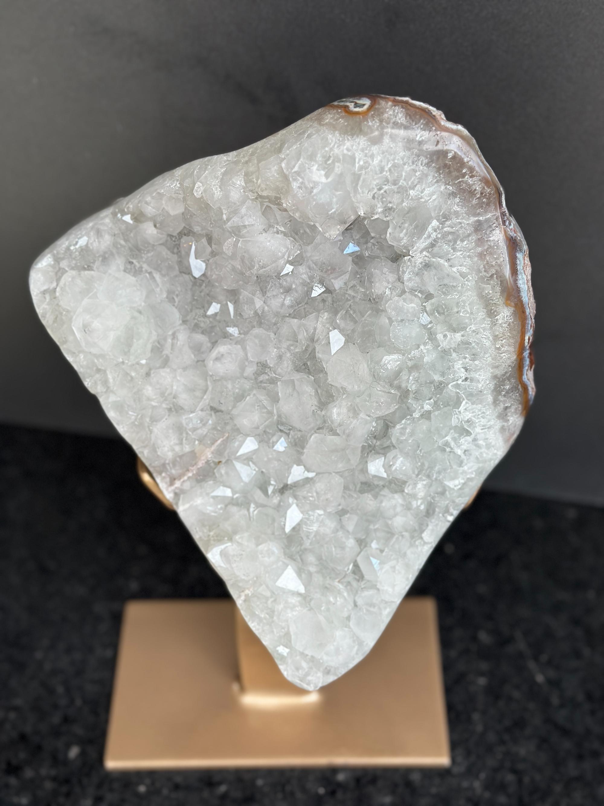 White quartz on stand, Geode with metallic base included for home decoration
