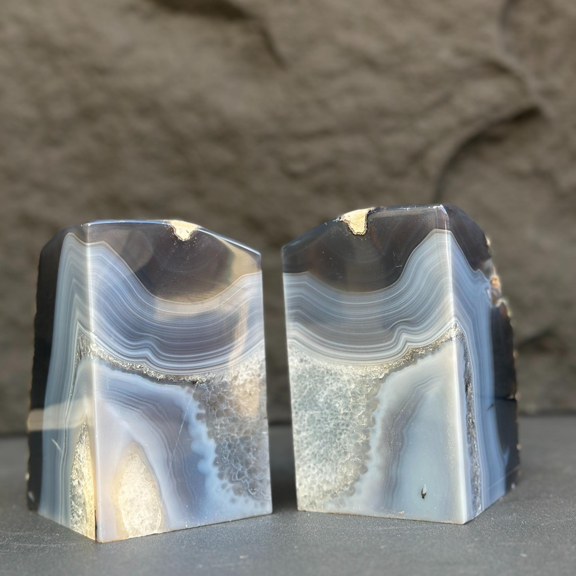 Natural Agate Crystal Bookends