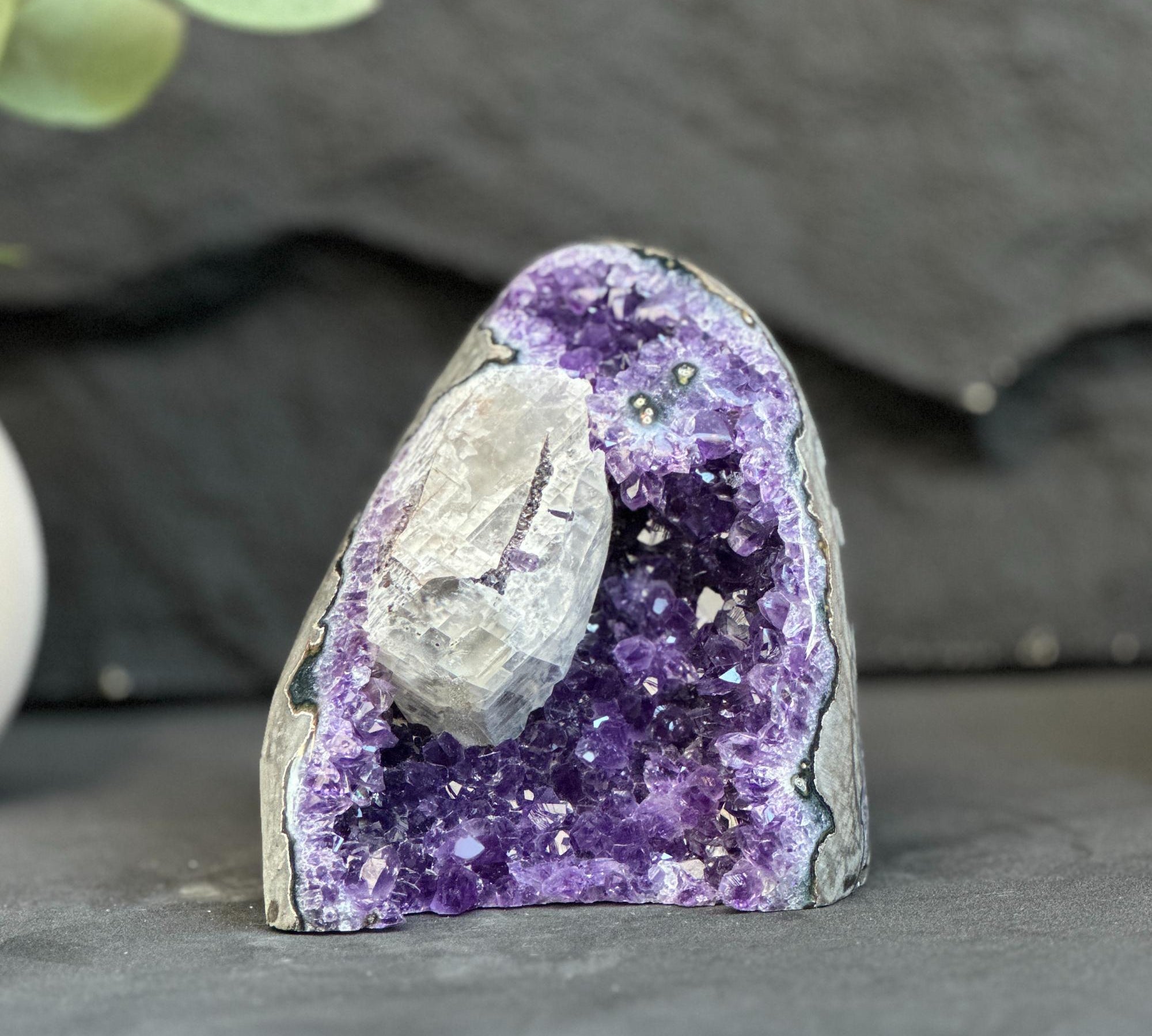 amethyst crystal with calcite formation
