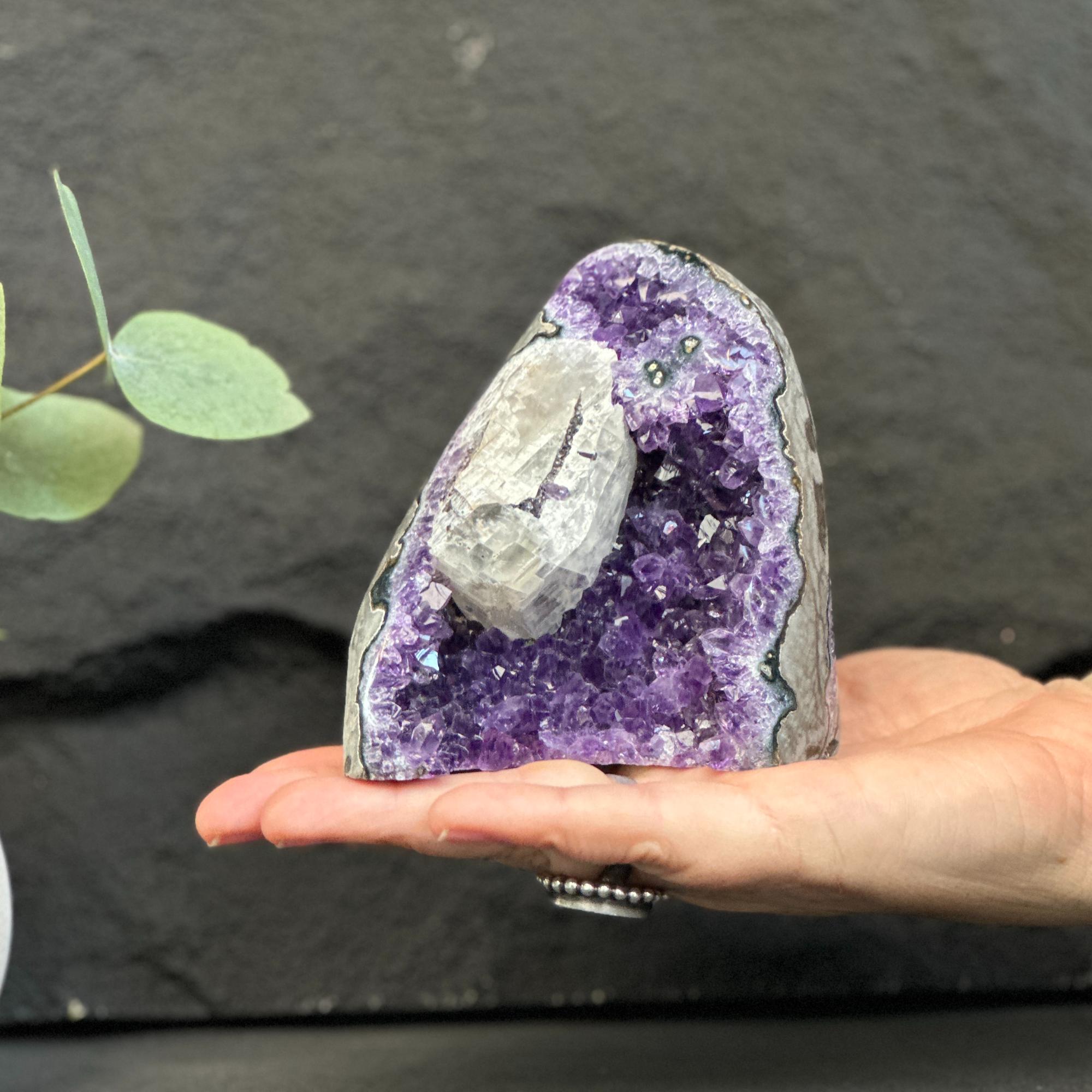 amethyst crystal with calcite