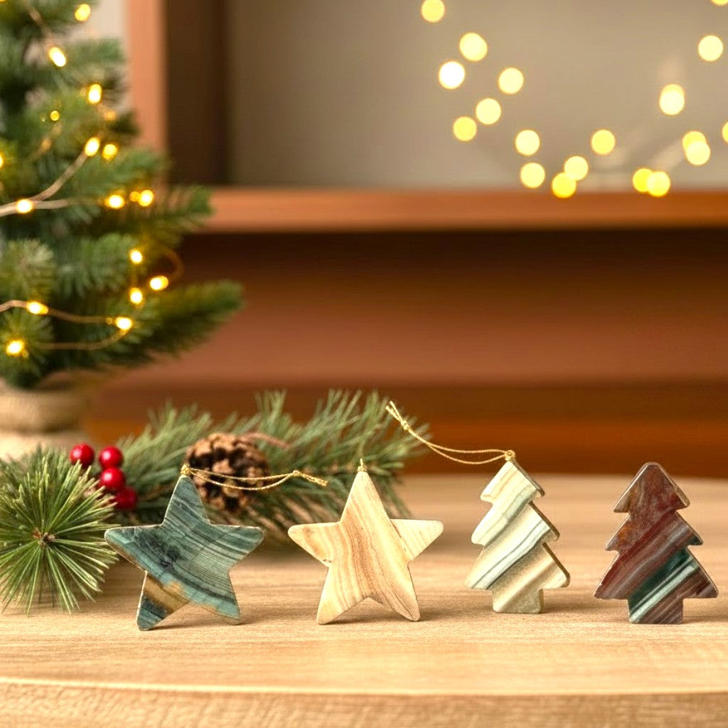 Handmade Natural Agate & Jasper Christmas Tree Ornaments