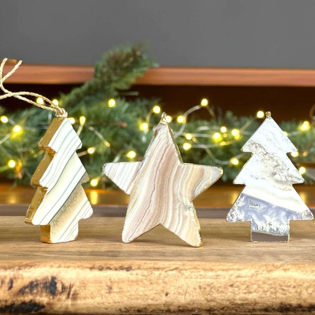 Handmade Natural Agate & Jasper Christmas Tree Ornaments