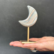 Moon Gifts (3 units set), Amethyst Agate Jasper Moon Crystals with Display Stand