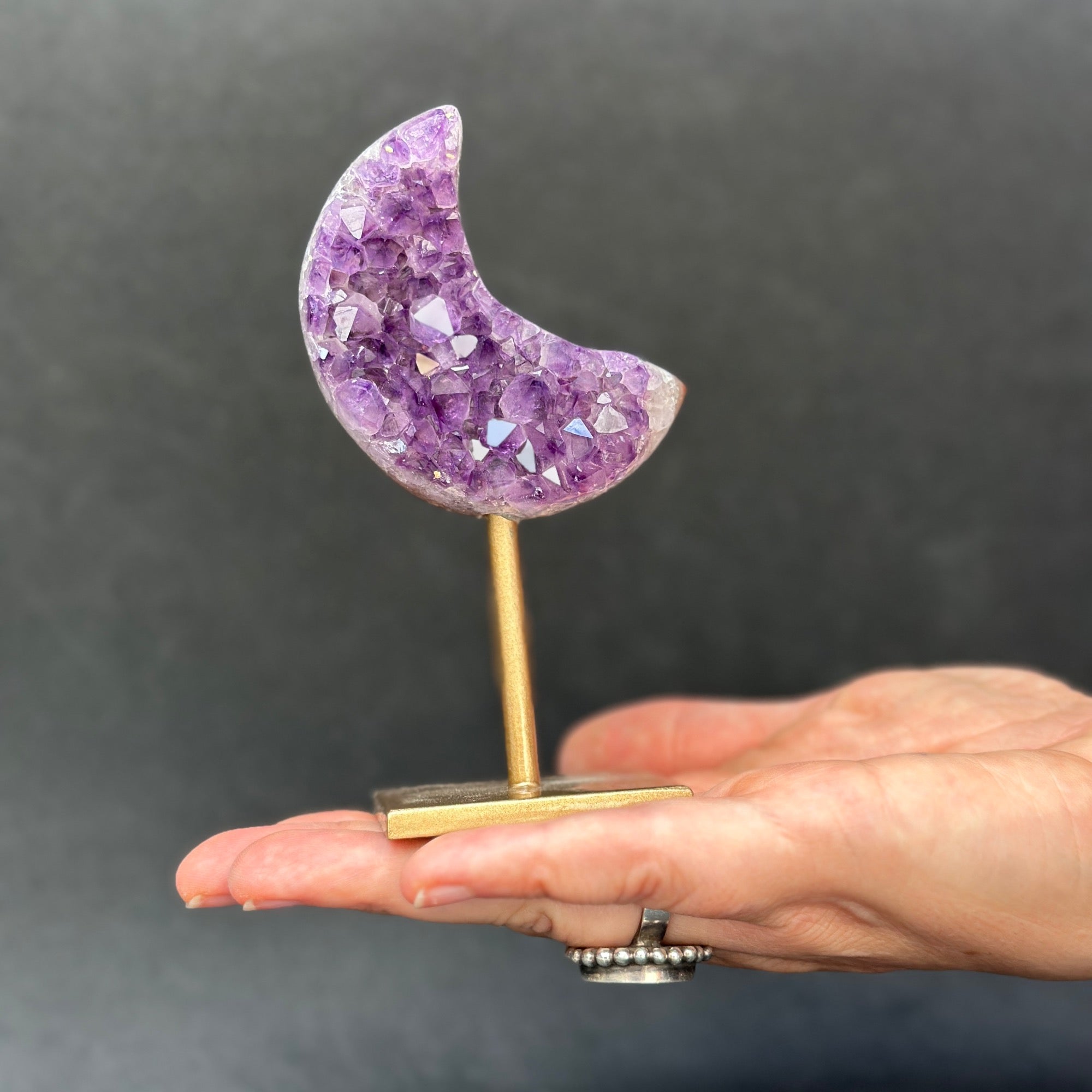 Moon Gifts (3 units set), Amethyst Agate Jasper Moon Crystals with Display Stand