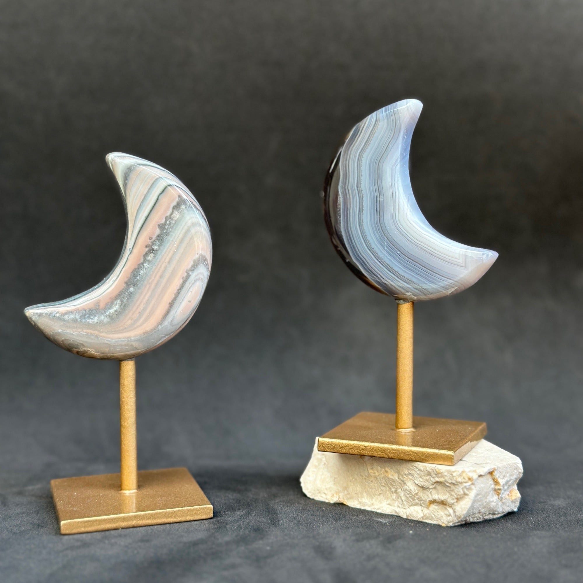 Moon Gifts (3 units set), Amethyst Agate Jasper Moon Crystals with Display Stand
