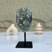 gray quartz crystal on display
