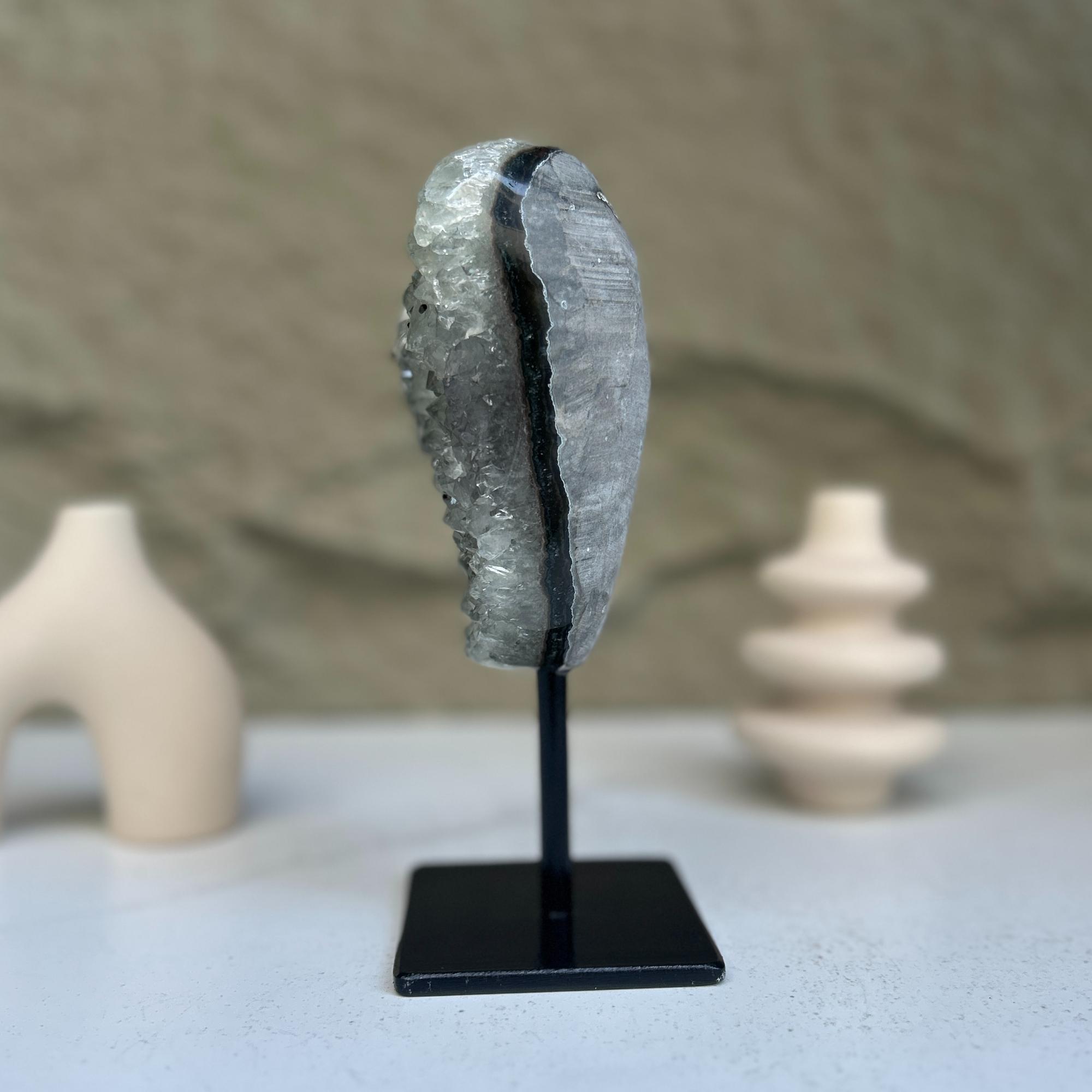 gray quartz crystal on display