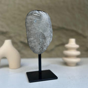 gray quartz crystal on display