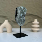 gray quartz crystal on display