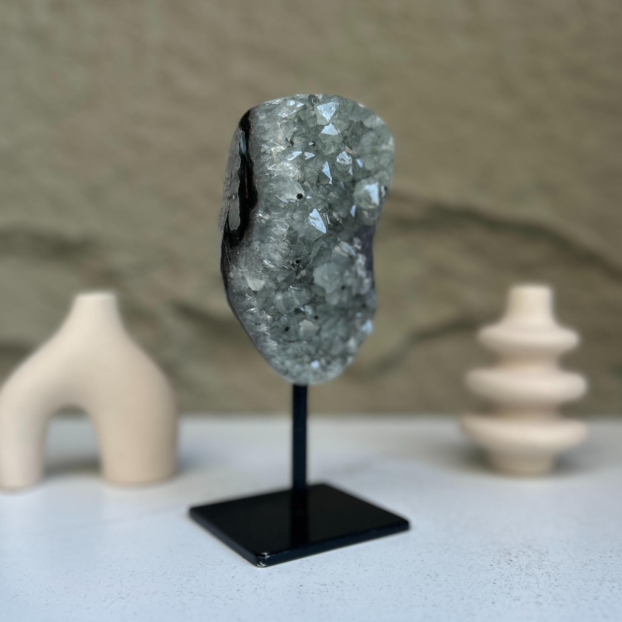 gray quartz crystal on display