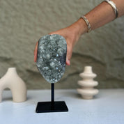 gray quartz crystal on display