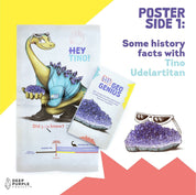 DeepPurpleProject Geo Genius Amethyst STEM Discovery Kit for kids, includes amethyst crystals, poster, stickers and stand.