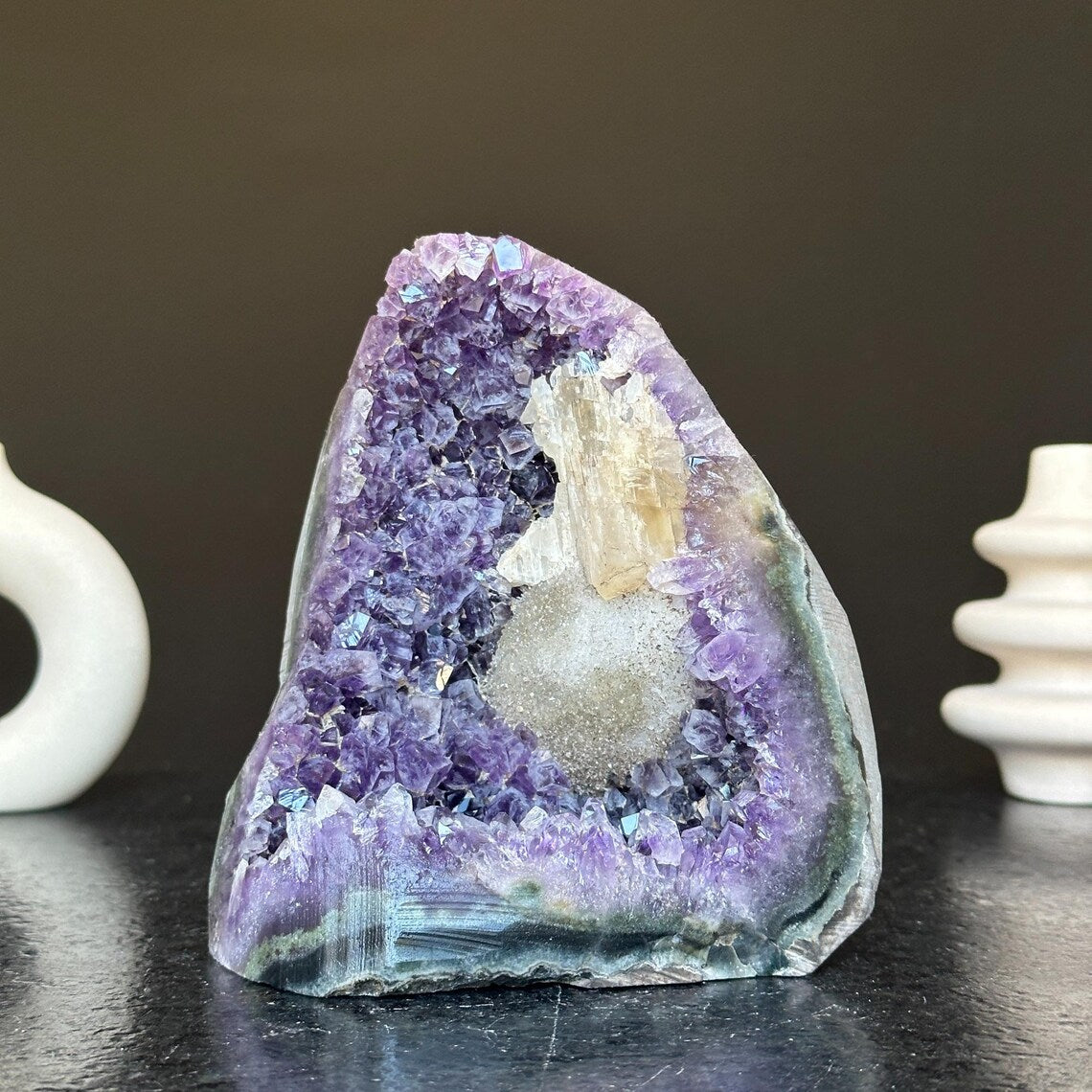 Amethyst Crystal Cluster Cave Geode , 6 in tall Huge Crystal Cluster, Deep Purple Stone