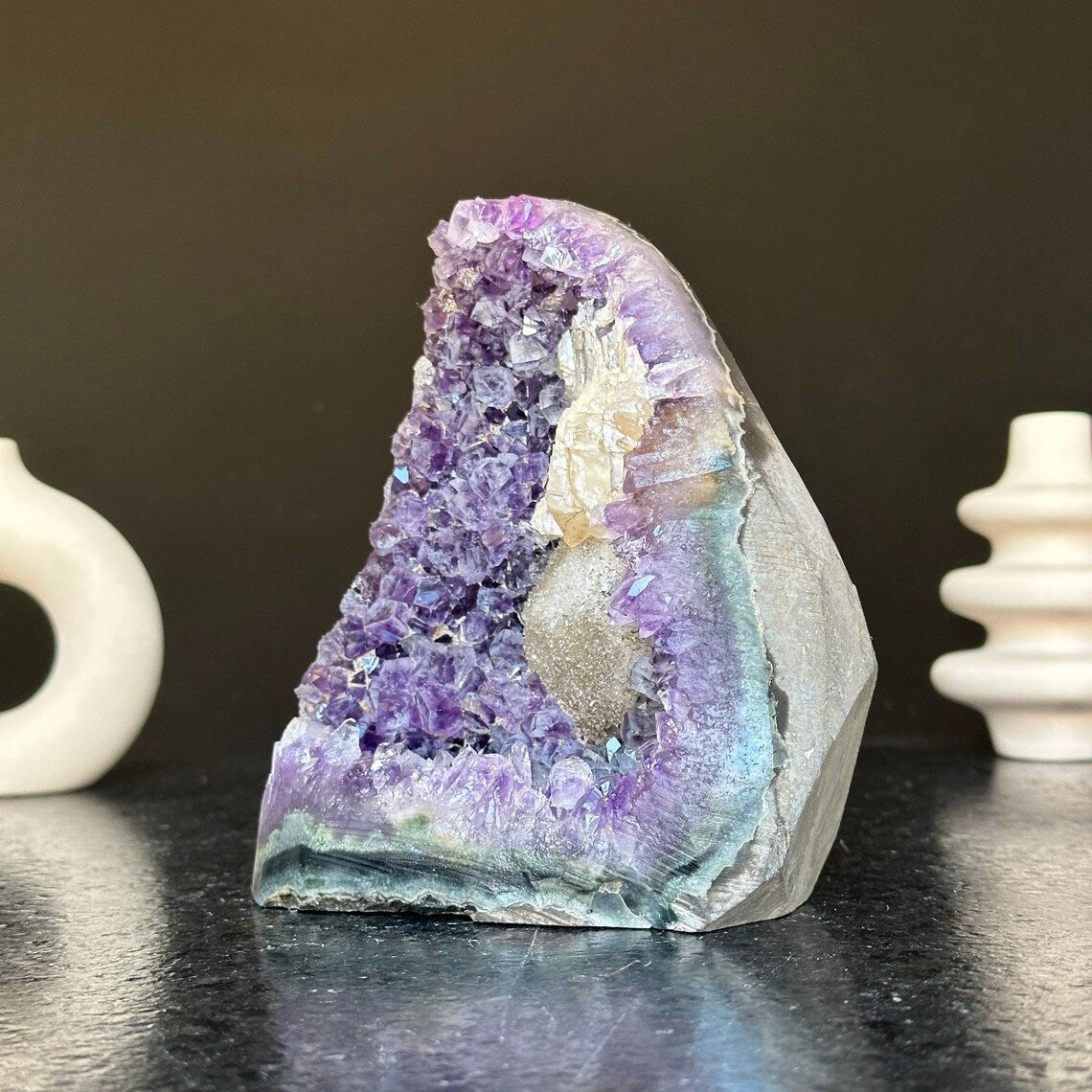 Amethyst Crystal Cluster Cave Geode , 6 in tall Huge Crystal Cluster, Deep Purple Stone