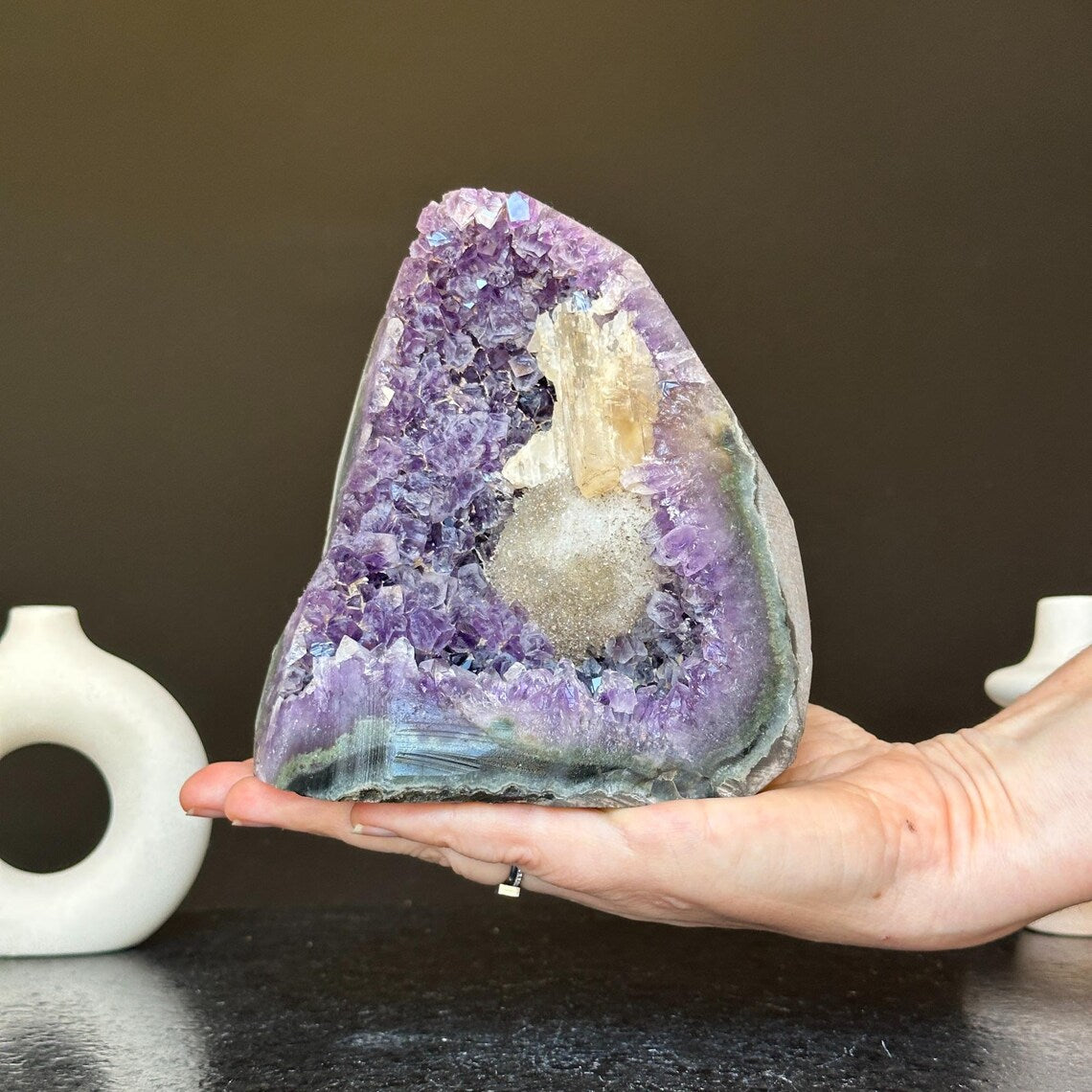 Amethyst Crystal Cluster Cave Geode , 6 in tall Huge Crystal Cluster, Deep Purple Stone