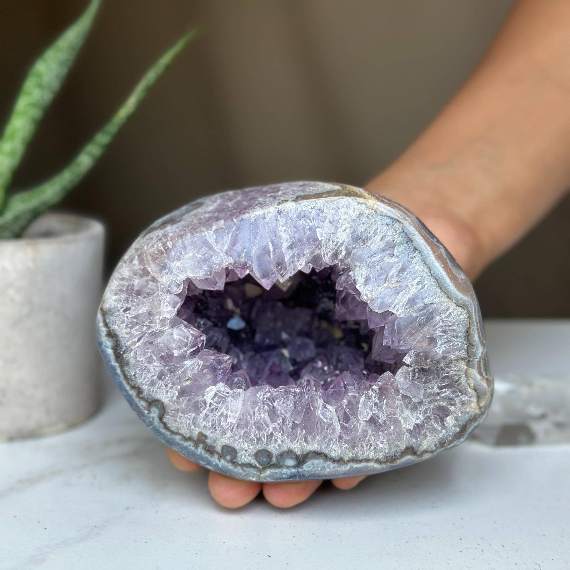 Amethyst Centerpiece Cave Geode with Agate Formations, Toptable Home Decor Crystal, High Quality Quartz Cluster from Uruguay