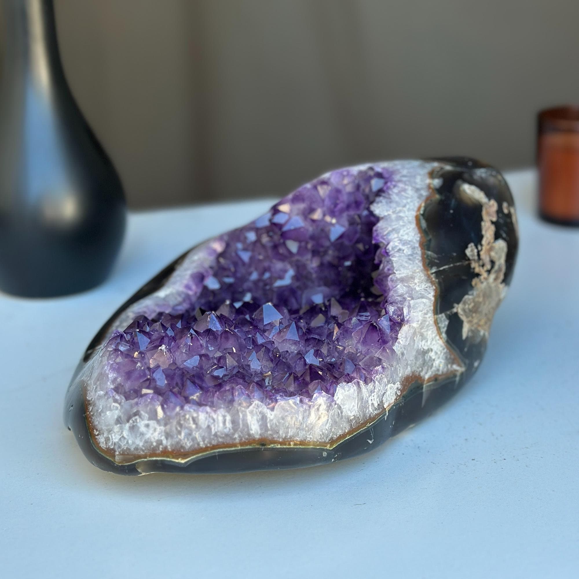 Incredible Amethyst Crystal Bowl, Natural Centerpiece Deep Purple Amethyst, Geode Oval Shaped Cluster, Home Decor Crystal Tabletop