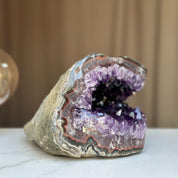 Amethyst Cave with Agate at edges, High quality geode 9 Lb weight, intense purple points, red jasper and green agate formations