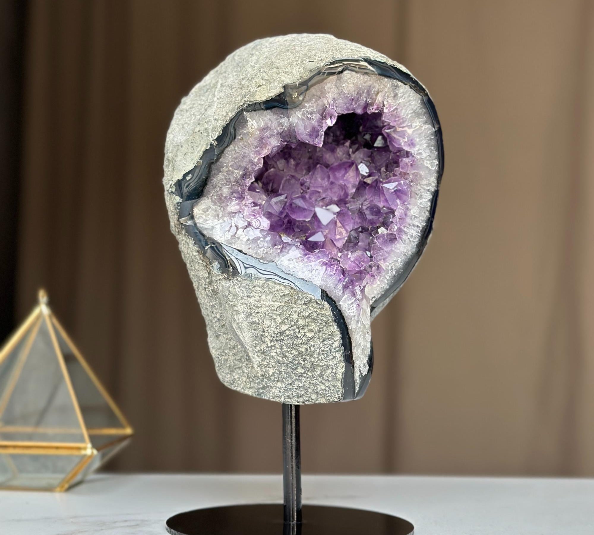 Unique Premium Amethyst with Display, Rare Amethyst Geode on Stand