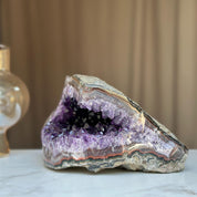 Amethyst Cave with Agate at edges, High quality geode 9 Lb weight, intense purple points, red jasper and green agate formations