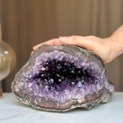 Amethyst Cave with Agate at edges, High quality geode 9 Lb weight, intense purple points, red jasper and green agate formations