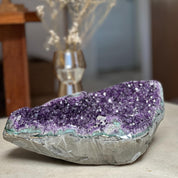 The largest Amethyst Geode Centerpiece, Extra Large decor piece, Outstanding Purple crystal with green agate details