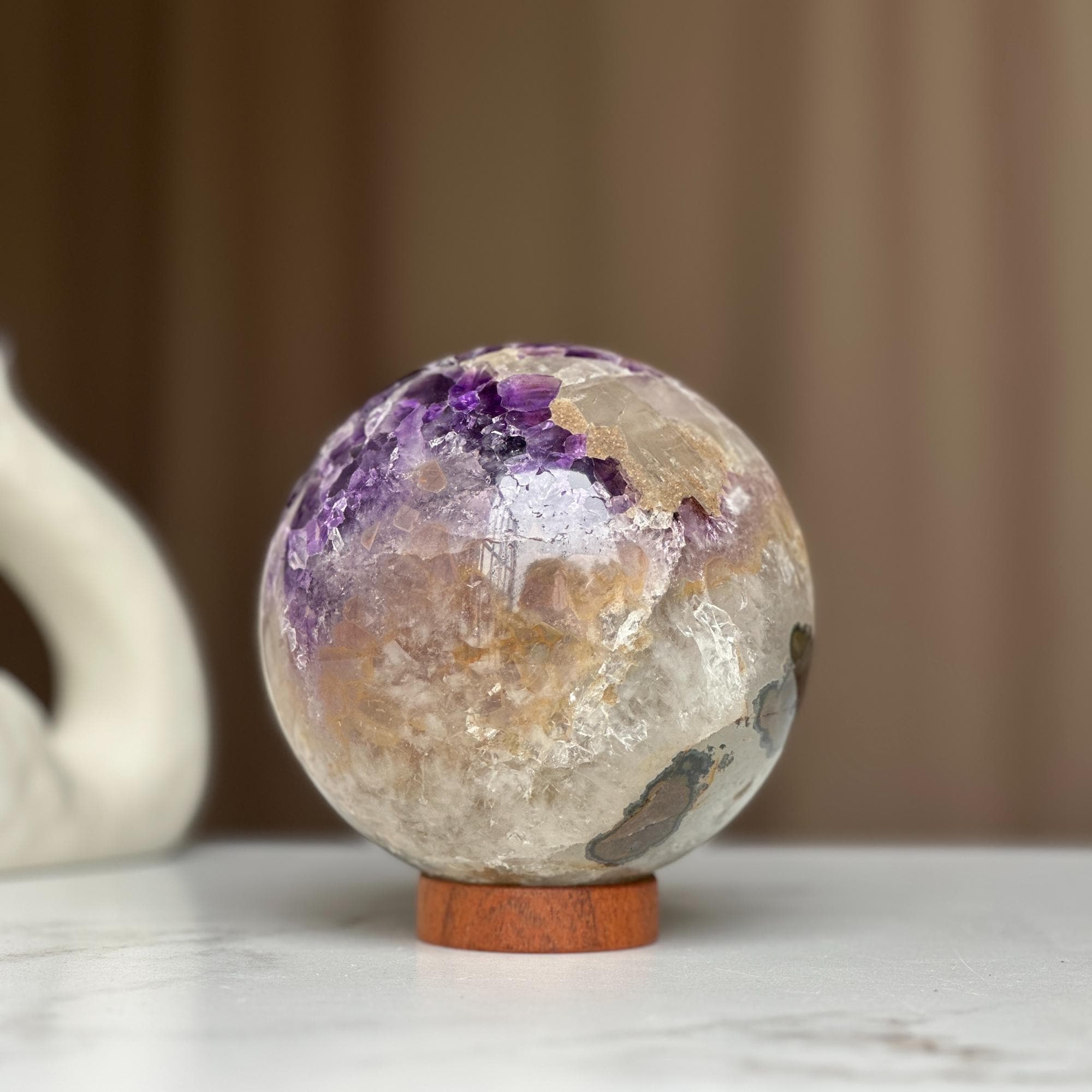 Extra large amethyst sphere, Amethyst and agate Geode Sphere, 4.7 Lb Crystal Ball, Open Sphere