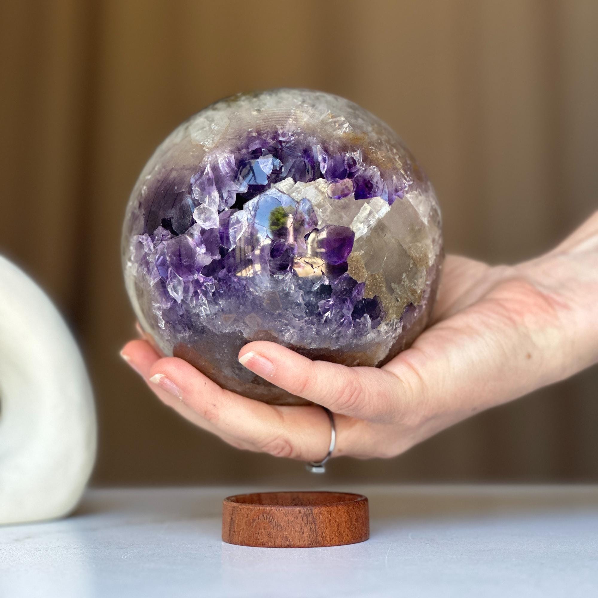 Extra large amethyst sphere, Amethyst and agate Geode Sphere, 4.7 Lb Crystal Ball, Open Sphere