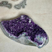 The largest Amethyst Geode Centerpiece, Extra Large decor piece, Outstanding Purple crystal with green agate details