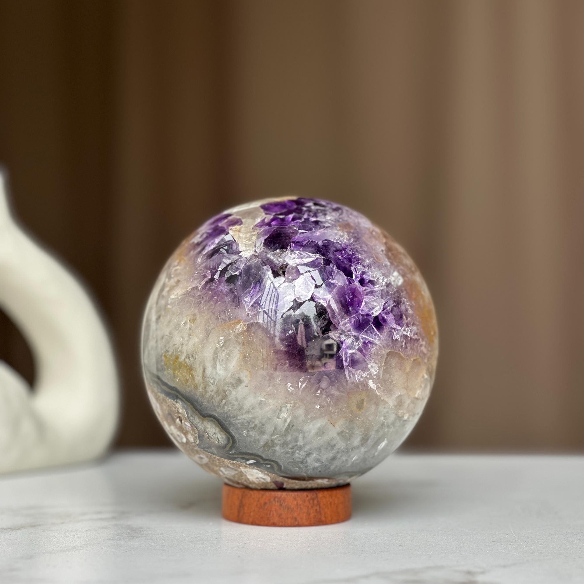 Extra large amethyst sphere, Amethyst and agate Geode Sphere, 4.7 Lb Crystal Ball, Open Sphere