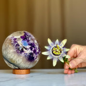 Extra large amethyst sphere, Amethyst and agate Geode Sphere, 4.7 Lb Crystal Ball, Open Sphere