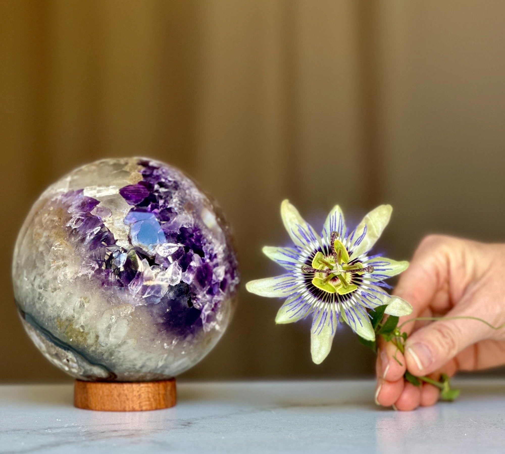 Extra large amethyst sphere, Amethyst and agate Geode Sphere, 4.7 Lb Crystal Ball, Open Sphere