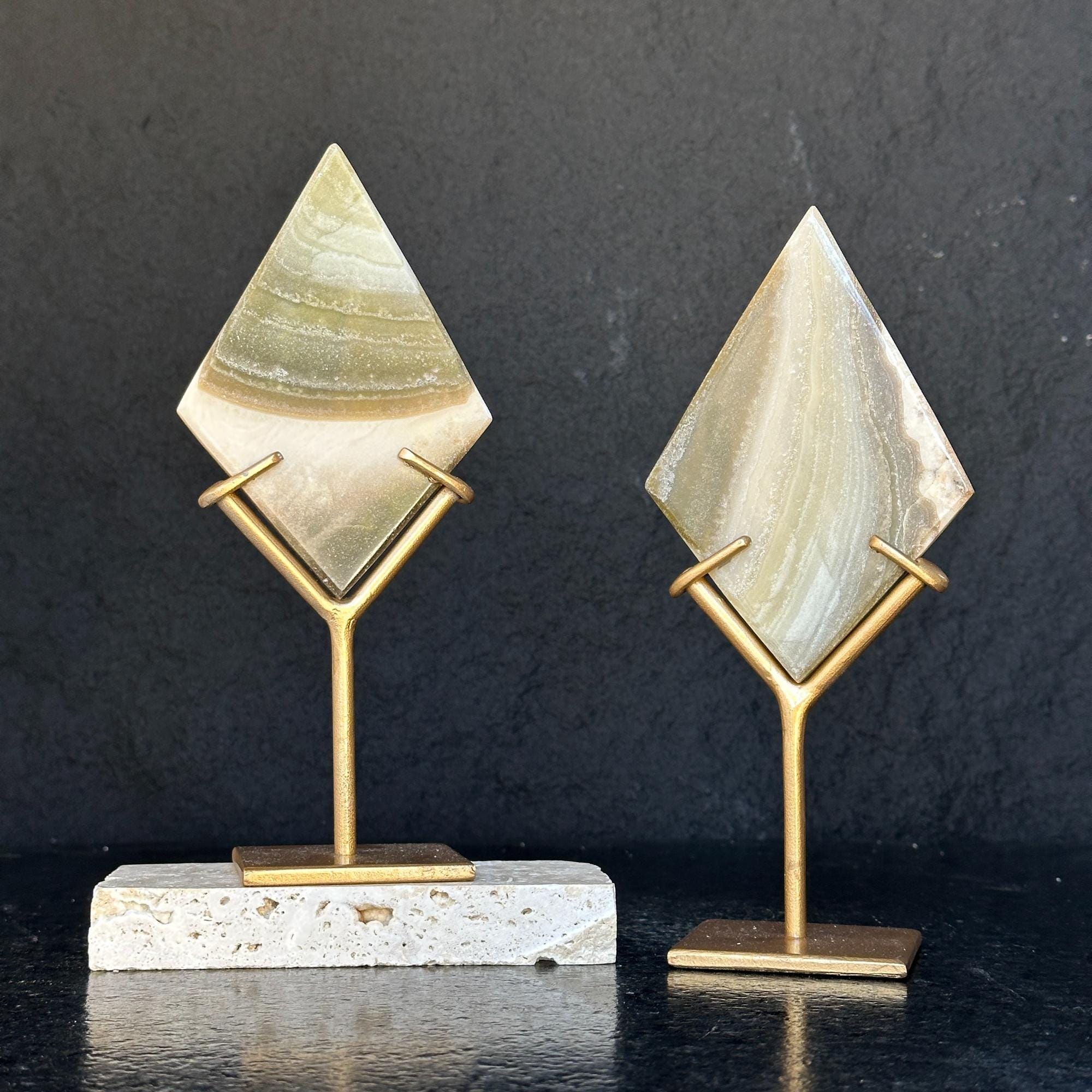 Jasper Slice on Stand SET, 8 in Tall Crystal with metallic base, Unique home decoration, rare finds mineral formations