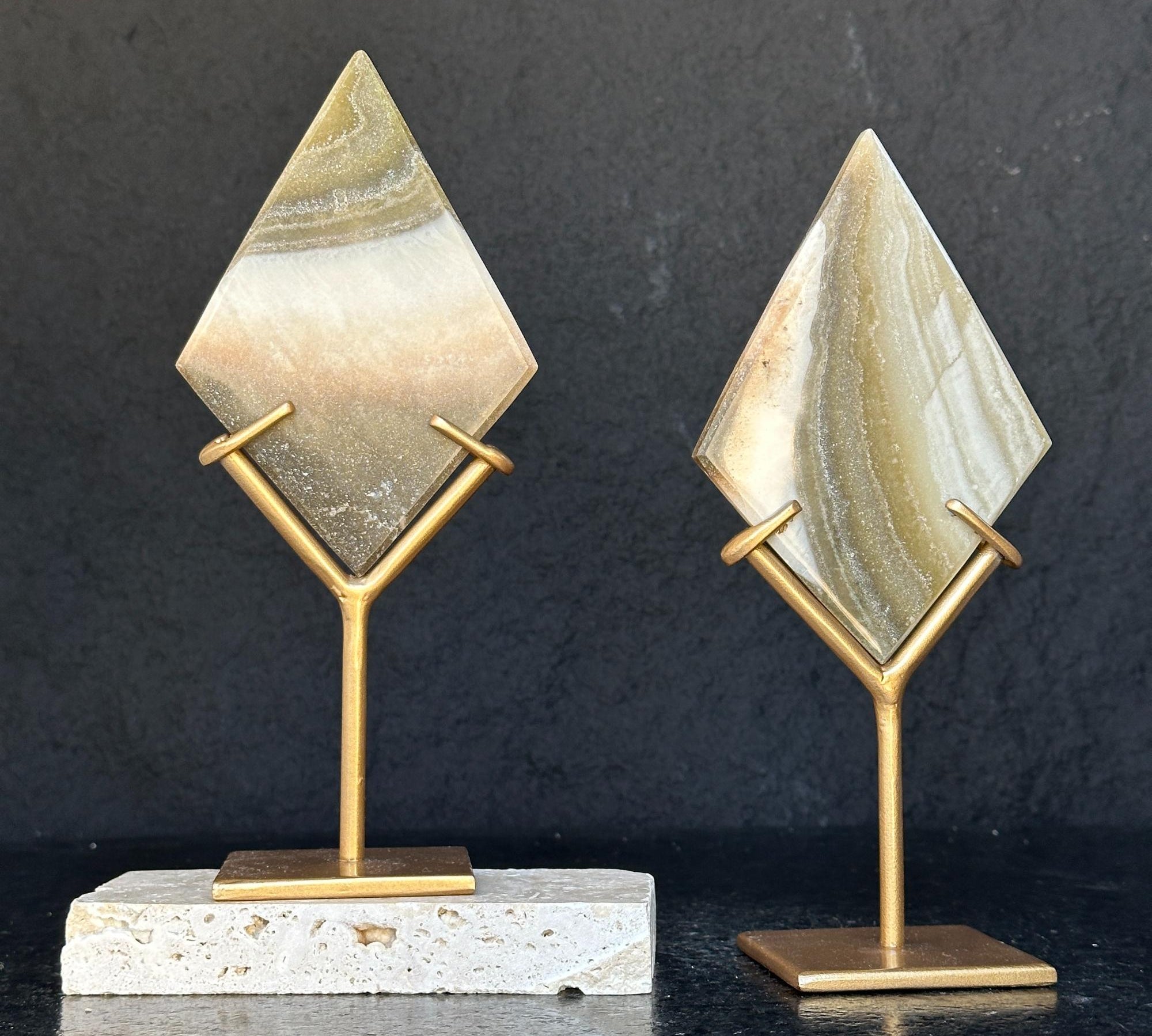 Jasper Slice on Stand SET, 8 in Tall Crystal with metallic base, Unique home decoration, rare finds mineral formations