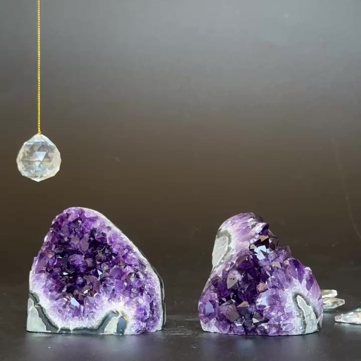 Amethyst clusters with huge Agate layers, 2 pieces set