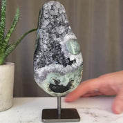 Rare Crystal Amethyst, Geode with metallic base included for home decoration