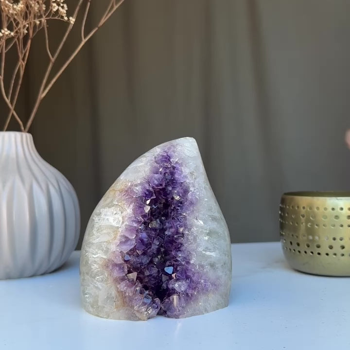 Incredible Amethyst Crystal Flame, polished amethyst decorative stone for collectors