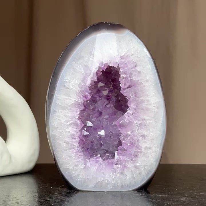 Amethyst and agate Stone Flame, Healing Crystals, Unique Amethyst Flame Carving