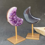 Moon Gifts (3 units set), Amethyst Agate Jasper Moon Crystals with Display Stand