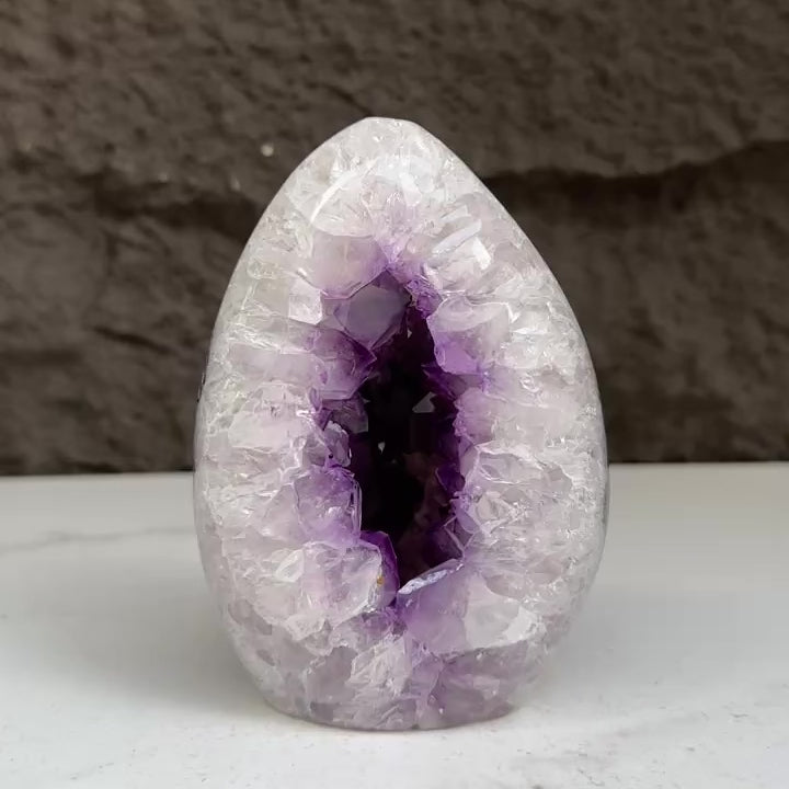 Quartz, Amethyst and Agate Stone Egg, 3 Lb Oval Full polished Crystal