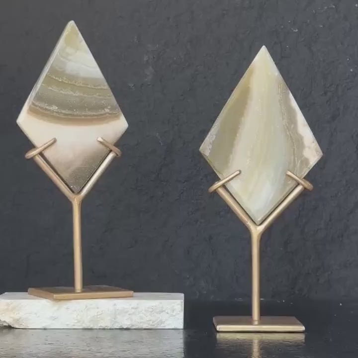 Jasper Slice on Stand SET, 8 in Tall Crystal with metallic base, Unique home decoration, rare finds mineral formations