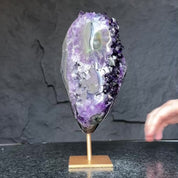Deep Purple Natural Amethyst Geode with Gold Metal Display Stand