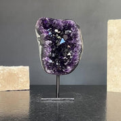 Natural Amethyst Crystal Geode, Purple Amethyst Crystal on Stand, Metallic Stand Included