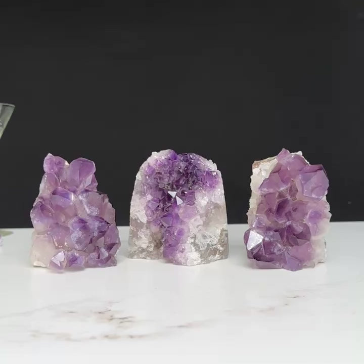 Amethyst geodes set on sale, Geode Crystals with Cut Base, 3 Lb set