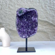 Large Deep Purple Amethyst Geode Crystal on Modern Stand