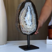 Colorful Agate Crystal Piece with Metal Base, Stunning Decor Stone 100% natural, Uruguayan Geode