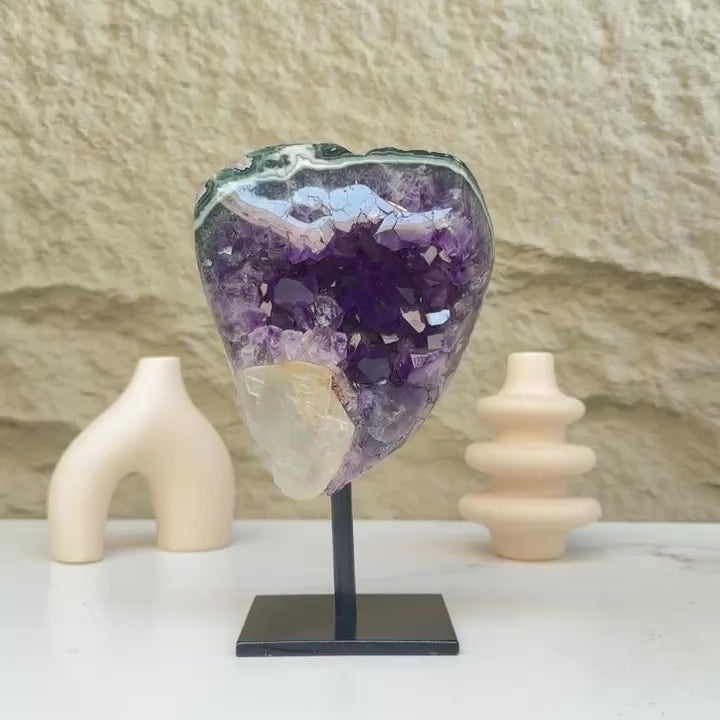 Raw Amethyst Geode on Metal Stand